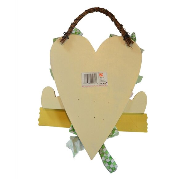 Vintage Wooden Welcome Spring Bunny Door Hanger Floral Accents Checkered Ribbon - Picture 2 of 5